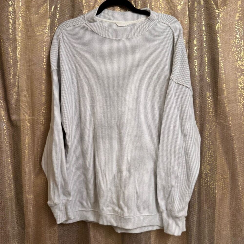 Aerie Light Gray White Textured Knit Oversized Lightweight Sweater XS